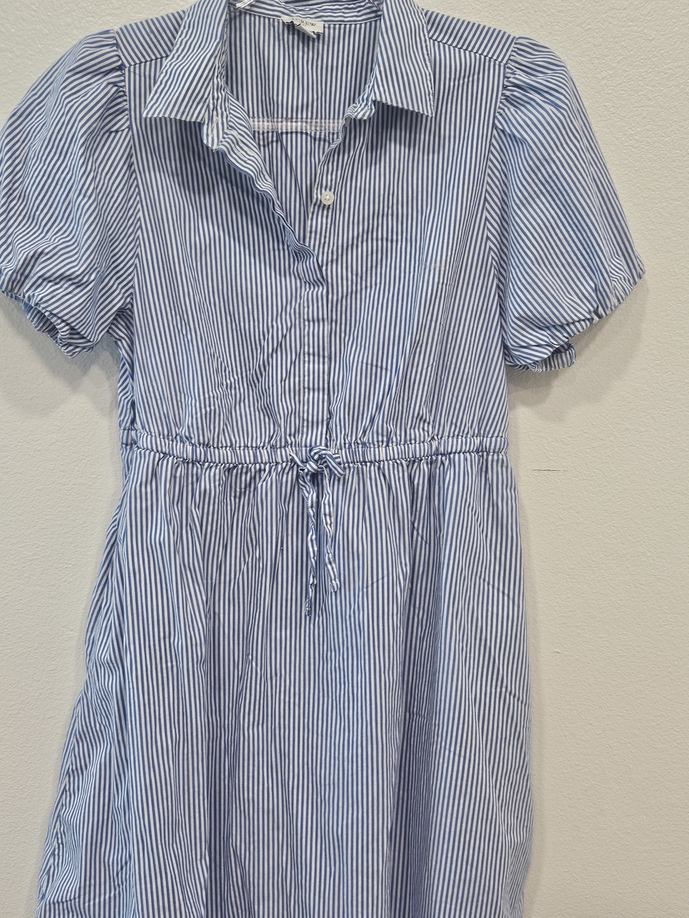J. Crew Blue and White Striped Mini Shirt Dress